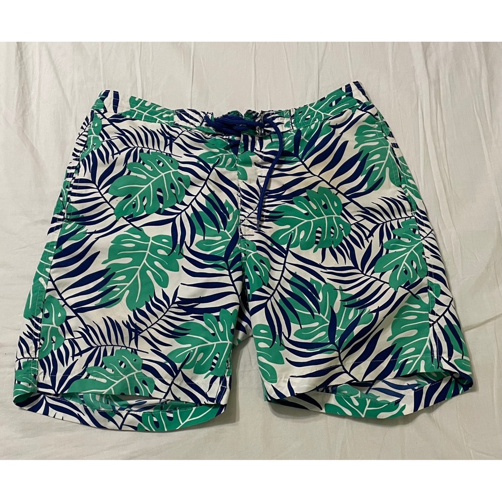 Brooks Brothers Swim Trunks Mens Medium Green Tropical Palm 346 Board Shorts 7in